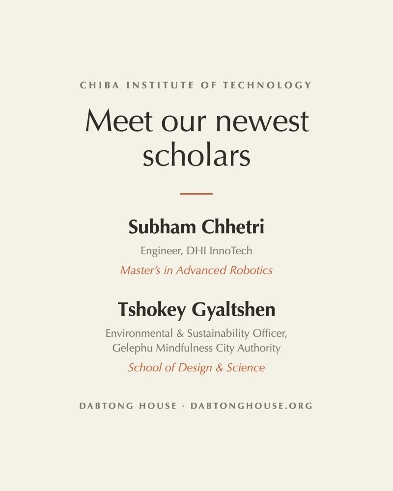 Announcement card introducing scholars Subham Chhetri and Tshokey Gyaltshen